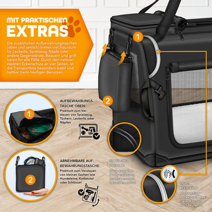 TRESKO Hundebox faltbar M, Transportbox für Hunde und Katzen, schwarz