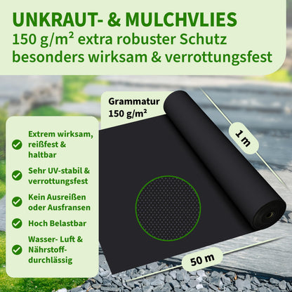 TTL GARDEN Unkrautvlies 150 g/m², 50 m² Rolle 1 x 50 m, UV-stabil