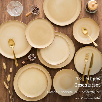 Onader 18tlg. Tafelservice Steingut Geschirrset – Khaki 6 Pers.