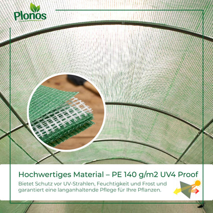 Plonos Folientunnel Gewächshaus 2 × 3 m, Stahlrahmen, 6 m², Grün