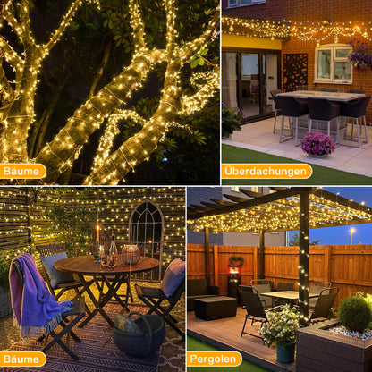 Ollny Lichterkette aussen 100 m 1000 LED warmweiss mit Fernbedienung