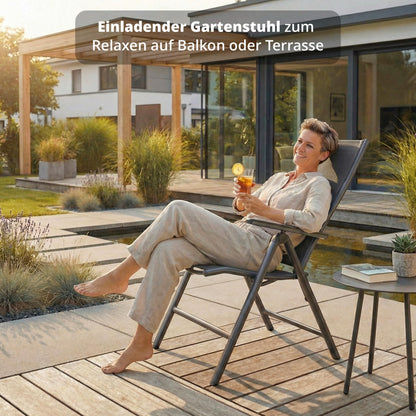 KHG Gartenstuhl Hochlehner Alu Klappstuhl, 8-fach verstellbar, grau