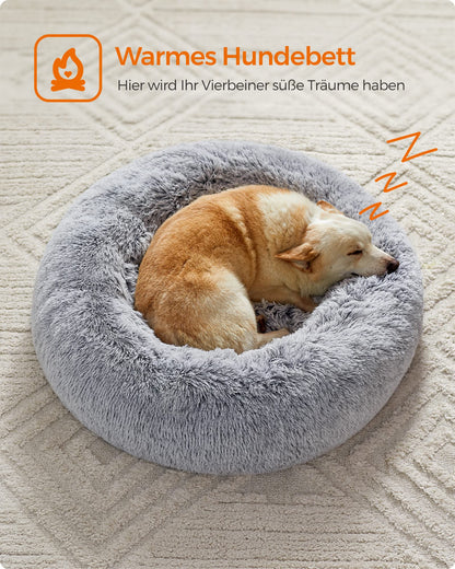 Feandrea Hundebett Donut, waschbares Katzenbett, Plüsch, 80 cm, grau