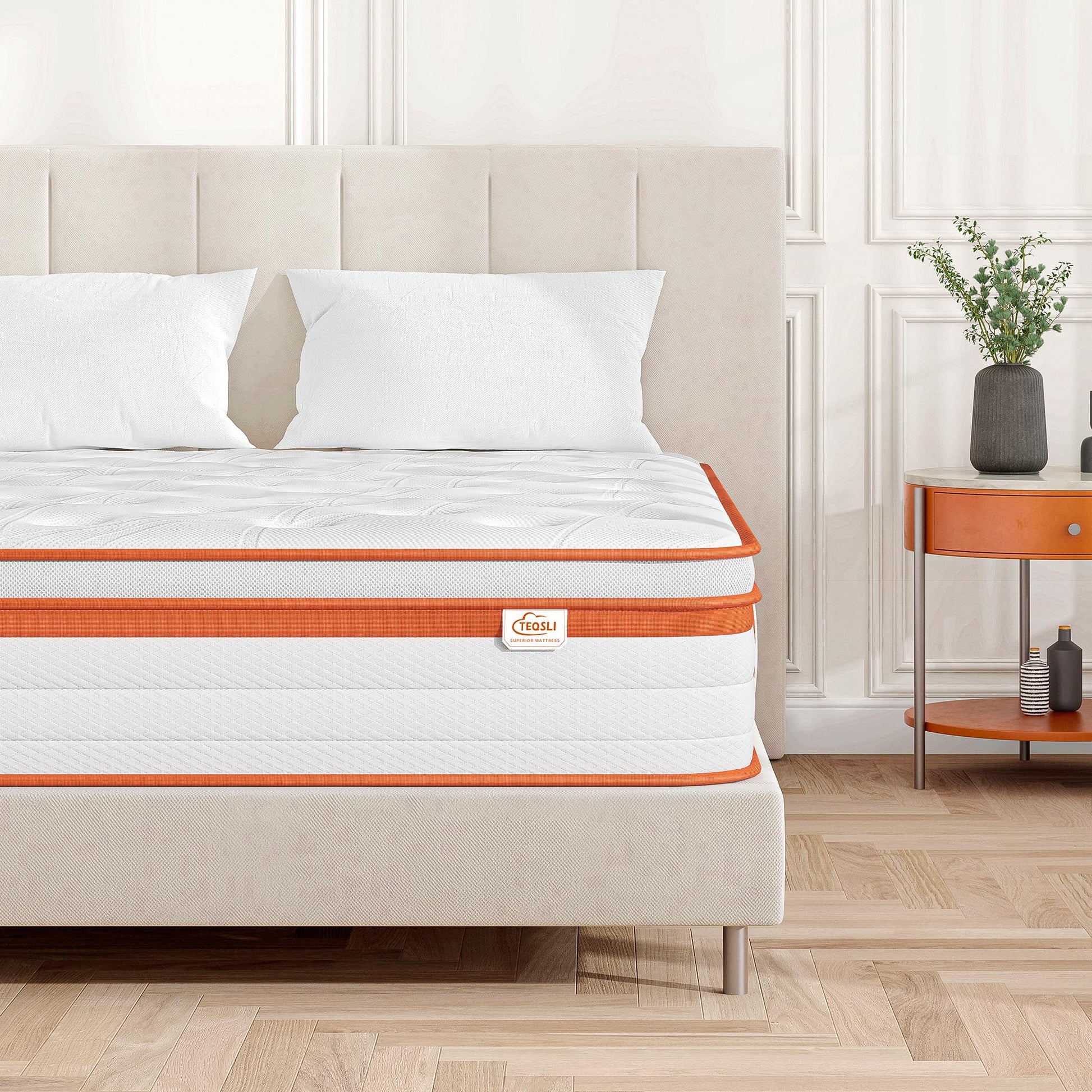 TeQsli Gel Taschenfederkern Matratze 90x200 cm H3/H4 7-Zonen. Helle Matratze. Bietet ergonomischen Schlafkomfort.