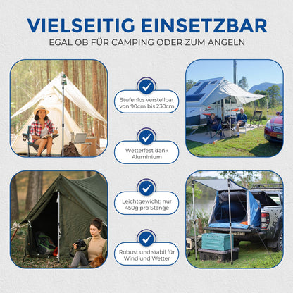 WRPS Teleskop-Zeltstangen Aluminium 2er-Set, 95–230 cm, mit Tasche