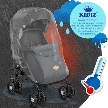KIDIZ® City-Pro Kinderwagen Buggy mit Liegefunktion - Schwarz