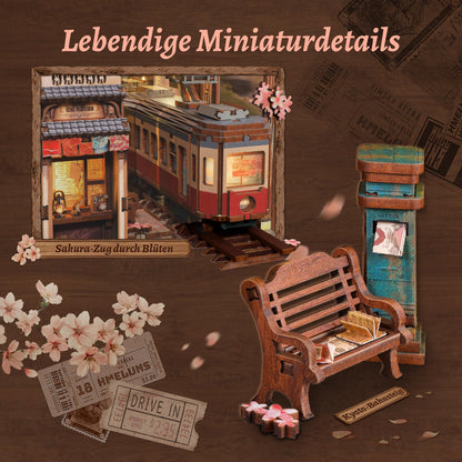 FUNPOLA Sakura Train Book Nook Kit – 3D Holzpuzzle mit LED