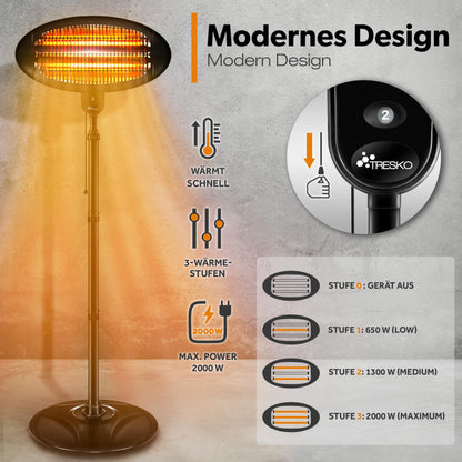 TRESKO Infrarot Stand-Heizstrahler 2000W - Terrassenstrahler