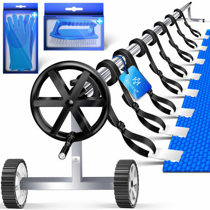 KESSER Pool Premium Aufrollsystem 3-5.7m – mit Rädern für Solarplane. Silber, rollbar. Zum Aufrollen von Solarplanen.