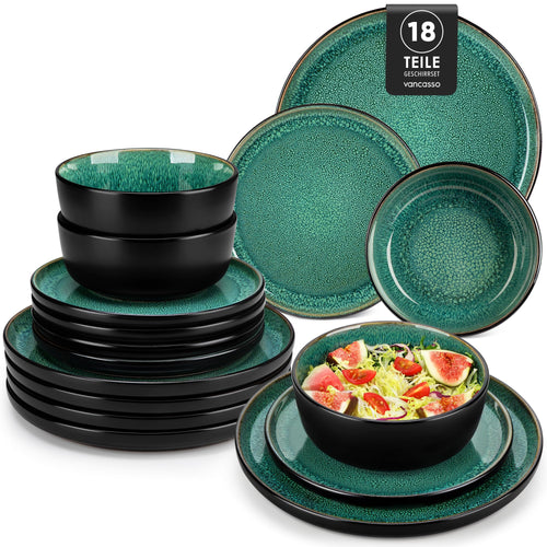 vancasso PLAYA Steingut Geschirrset 18-tlg für 6 Personen - Grün