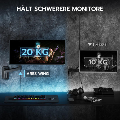 ARES WING Monitor Wandhalterung Heavy Duty 17-49 Zoll - Schwarz