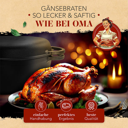 KRUSTENZAUBER Gusseisen Bräter 38cm mit Deckel - Ofenfest