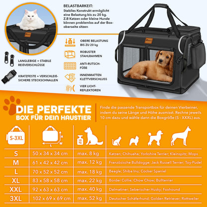 TRESKO Hundebox faltbar M, Transportbox für Hunde und Katzen, schwarz