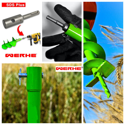 WERHE Erdbohrer Set Ø80 mm SDS Plus Adapter für Zaunbau und Garten