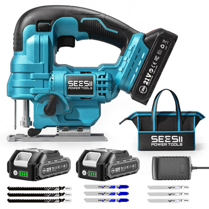 Seesii Akku-Stichsäge JS01 21V mit 2 Akkus und 9 Sägeblättern inklusive Tragetasche