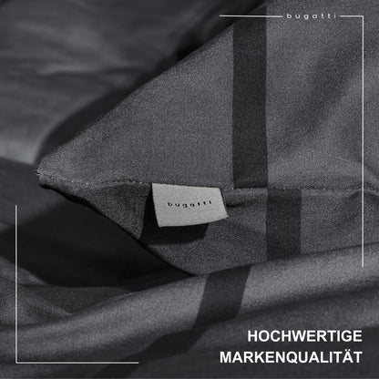bugatti Satin Bettwäsche 135x200 cm anthrazit/schwarz Reissverschluss