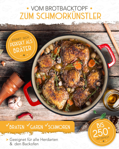 KRUSTENZAUBER Dutch Oven Gusseisen Schmortopf mit Deckel 26 cm