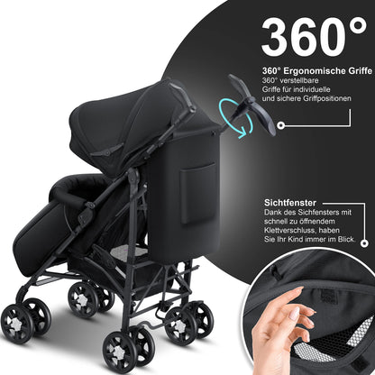 KIDIZ® City-Pro Kinderwagen Buggy mit Liegefunktion - Schwarz