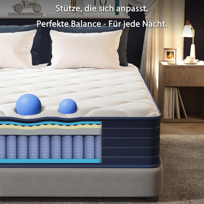 PurrJoys Taschenfederkernmatratze 140x200 cm H3/H4 mit Memory Foam