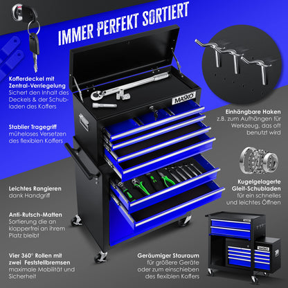 MASKO® Werkstattwagen 9 Fächer abschliessbar - Blau