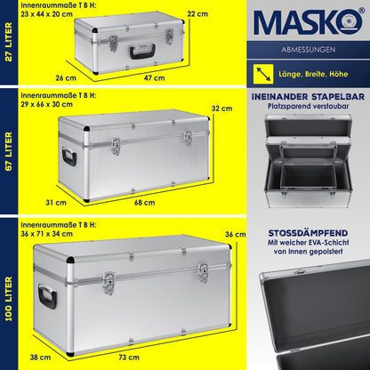 Masko 3er Set Alu Boxen – Transport-, Werkzeug- & Lagerkisten