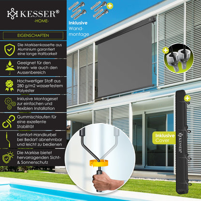 KESSER Senkrechtmarkise Aussenrollo – 200x250cm Kurbel