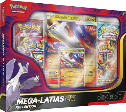 Pokémon Sammelkartenspiel Kollektion Mega-Latias-ex mit 4 Boostern, holografische Promokarte und Wackelbildkarte