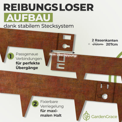 GardenGrace Rasenkante Cortenstahl Beeteinfassung - 10m 16cm 1.5mm
