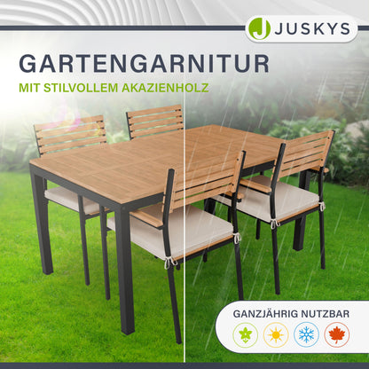 Juskys Rhodos Akazienholz Gartengarnitur 5-teilig Natur/Schwarz
