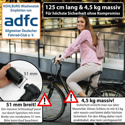 KOHLBURG Kettenschloss – 125cm Bolzenschneider-sicher Level 15