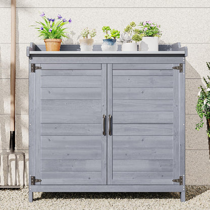 Bealife Pflanztisch mit Unterschrank Gartenschrank - Grau