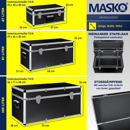 Masko® 3er SET Alu Boxen – Robuste Transport- & Lagerkisten