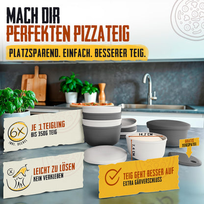 LOEWERK Pizzaballenbox 6er Set – Silikon, Schwarz/Grau