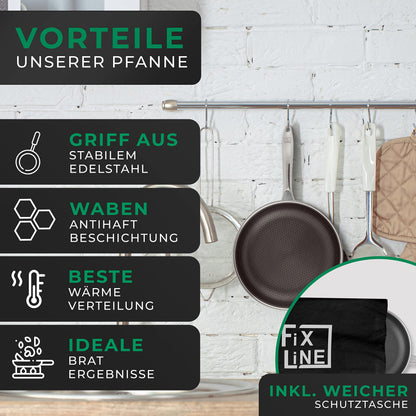 FIXLINE® Premium Wabenpfanne Ø24cm Edelstahl Induktion Antihaft