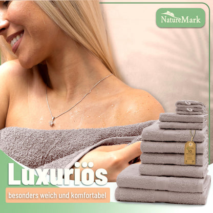 Green Mark Handtuch-Set 10-teilig aus Baumwolle, Sand/Beige