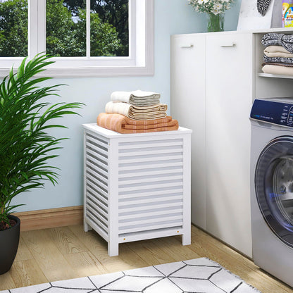 SMIBUY Grosser Wäschekorb Bambus mit Deckel – Weiss