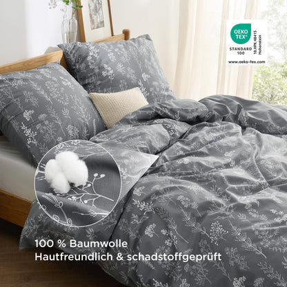 BEDSURE Bettwäsche Set 4teilig, Baumwolle Grau, 135x200 cm