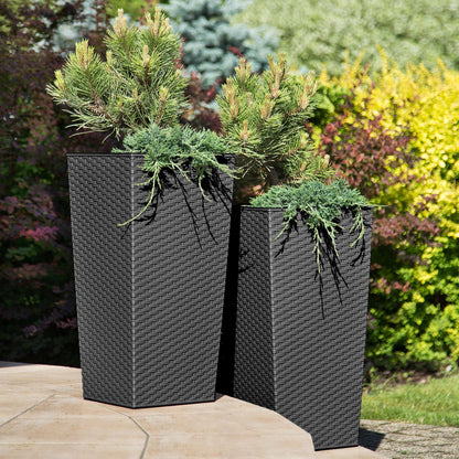KADAX 3er Set Pflanzkübel mit Innentopf – Grafit Rattan H 57-75 cm