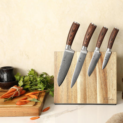 Wakoli EDIB Damastmesser-Set 4-tlg. – Magnetisches Messerbrett