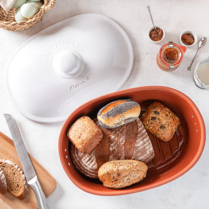 Römertopf Brottopf 6.5L weiss ovaler Brotbehälter Keramik