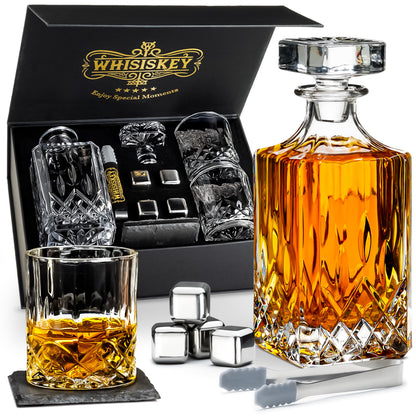 Whisiskey Whiskey Karaffe Set mit 2 Gläsern und 4 Whisky Steinen
