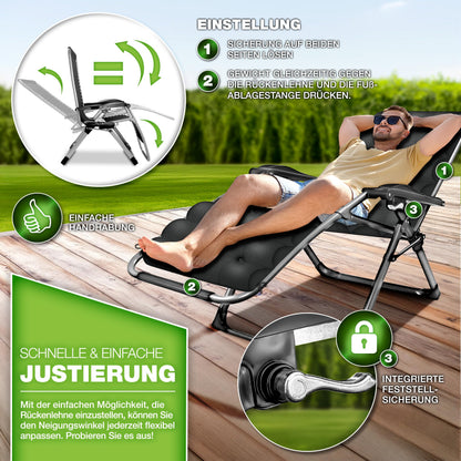 tillvex Liegestuhl klappbar, Sonnenliege bis 200 kg, Anthrazit