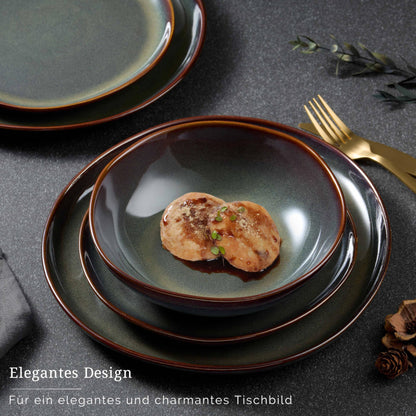 Onader Tafelservice Steingut unregelmässig 18-teilig - Moosgrün