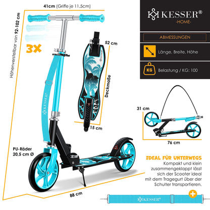 KESSER® Klappscooter Cityroller für jedes Alter - Dino Türkis