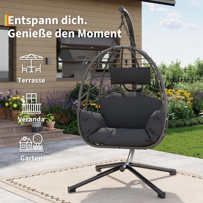 GarveeHome Hängesessel mit Gestell, PE-Rattan, bis 150 kg, Grau