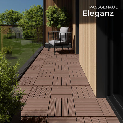 tectake WPC Holzfliesen Tegulas, 22er Set mit Klicksystem, braun