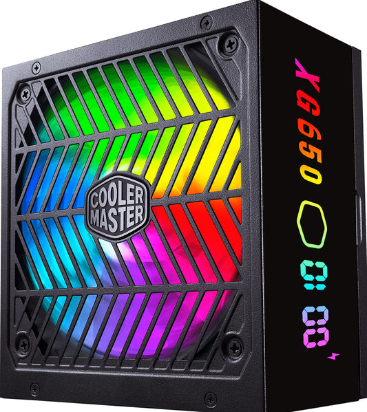 Cooler Master XG650 Plus Platinum PC-Netzteil 650W. Schwarzes, rechteckiges Netzteil. Versorgt Desktop-PC-Komponenten mit 650W Gleichstrom.