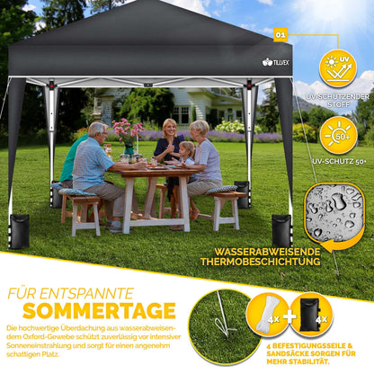 tillvex Pavillon 3x3 m wasserdicht mit 4 Sandsäcken, Anthrazit