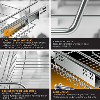 KESSER® Teleskopschublade Vollauszug – 4er Set 60 cm