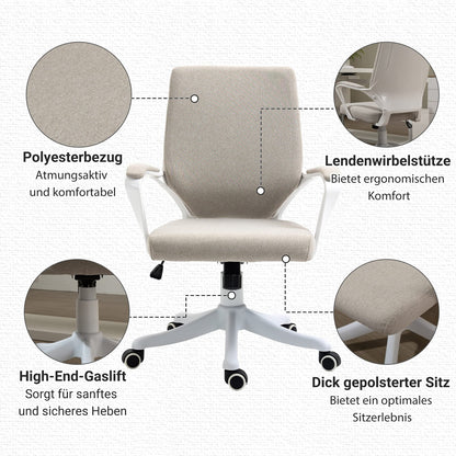 Vinsetto Bürostuhl Beige Weiss - Ergonomischer Schreibtischstuhl